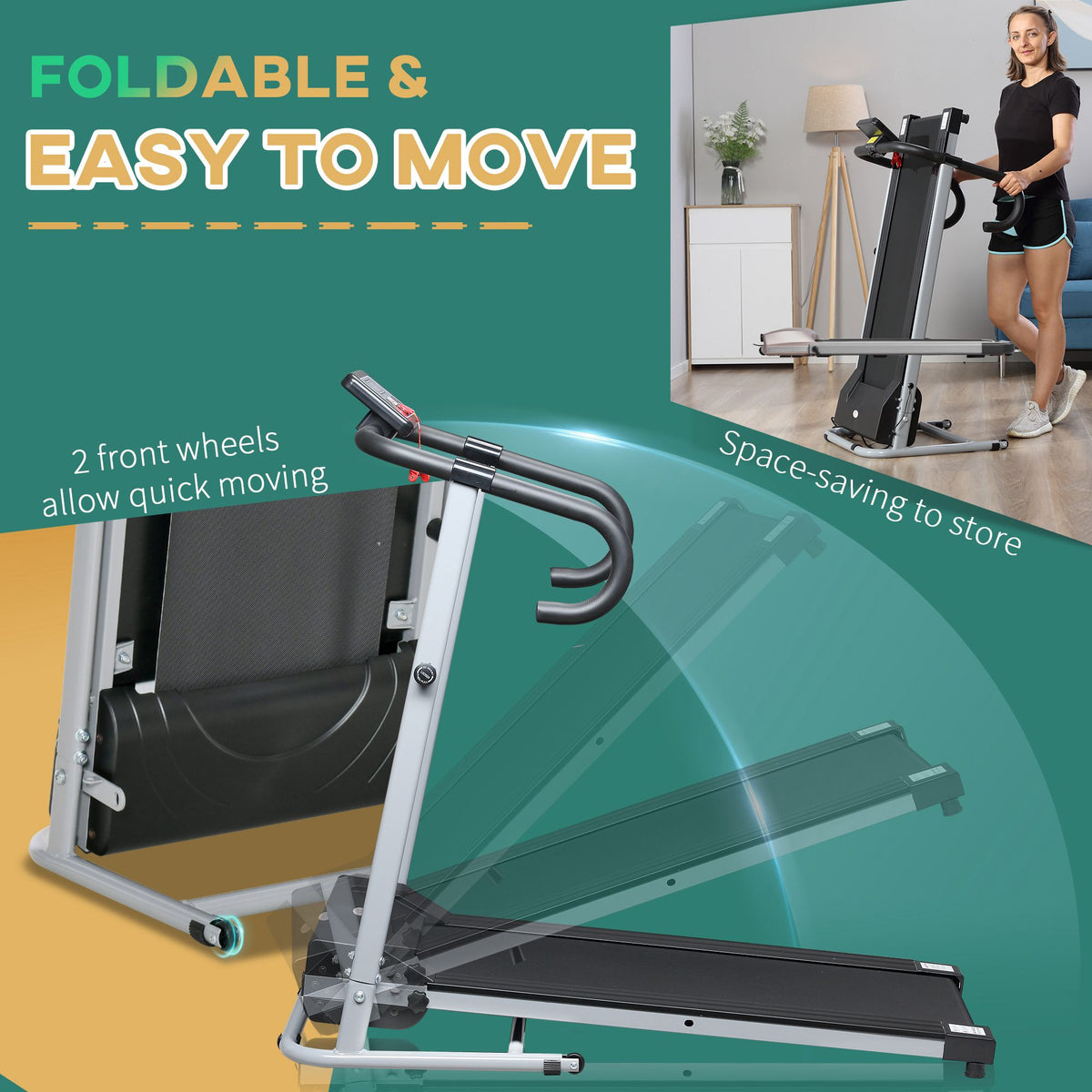 HOMCOM Folding Treadmill with Incline, Walking Pad Treadmill for Home, 1-10km/h Under Desk Running Machine with LCD Display and Wheels, No Assembly, Grey