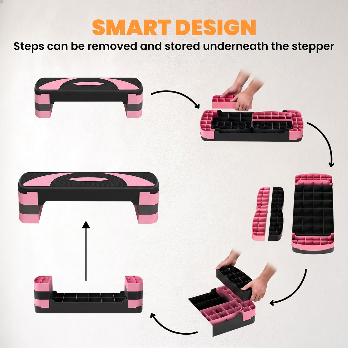 HOMCOM Aerobic Step with 3-Level Adjustable Heights for Home, Office Exercise, Black and Pink