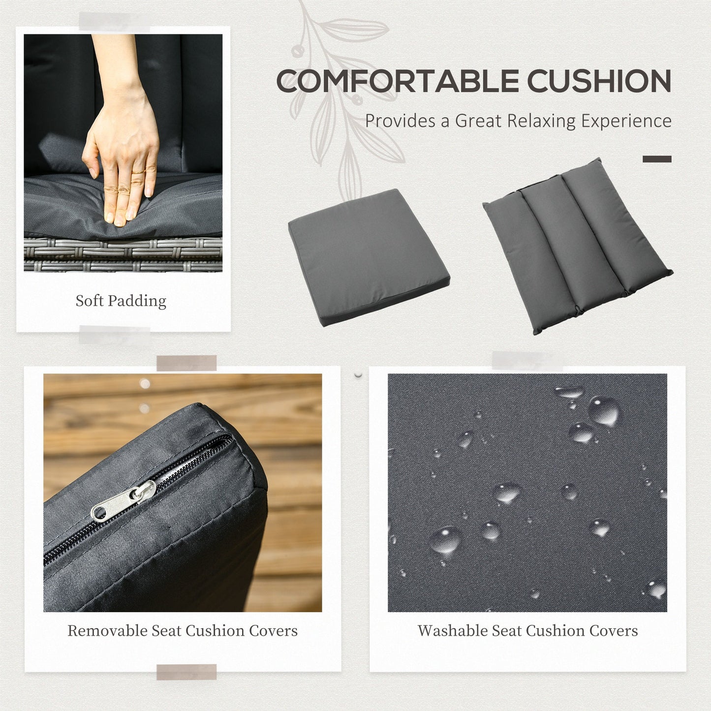 Outsunny Seven-Piece Rattan Dining Table, with Round Glass-Top Table - Mixed Grey