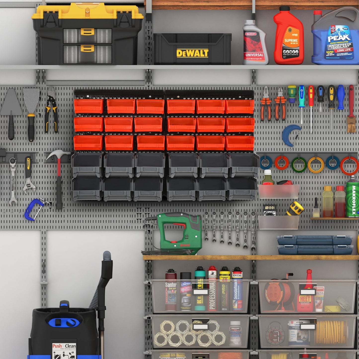 DURHAND 30 Cubbie On-Wall Storage Board Tool Screw Organiser Garage Workshop DIY Container w/ Screw Kit Tool Equipment Tidy