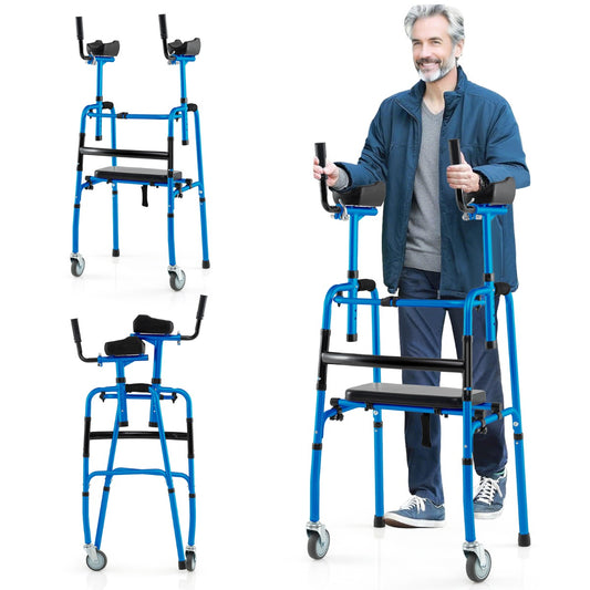 Versatile Rolling Walker with Padded Seat and 2 Premium Wheels-Navy