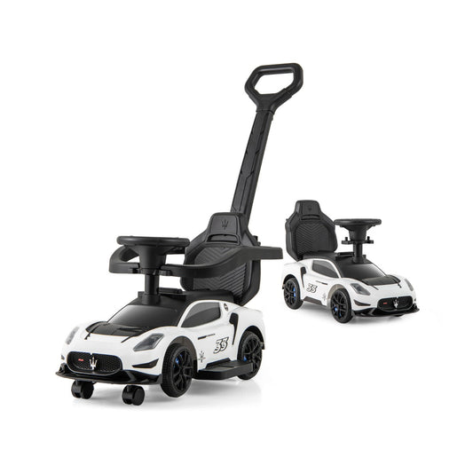 3-in-1 Ride on Push Car with 2 Universal Wheels, Music Steering, Guardrail and Handlebar-White