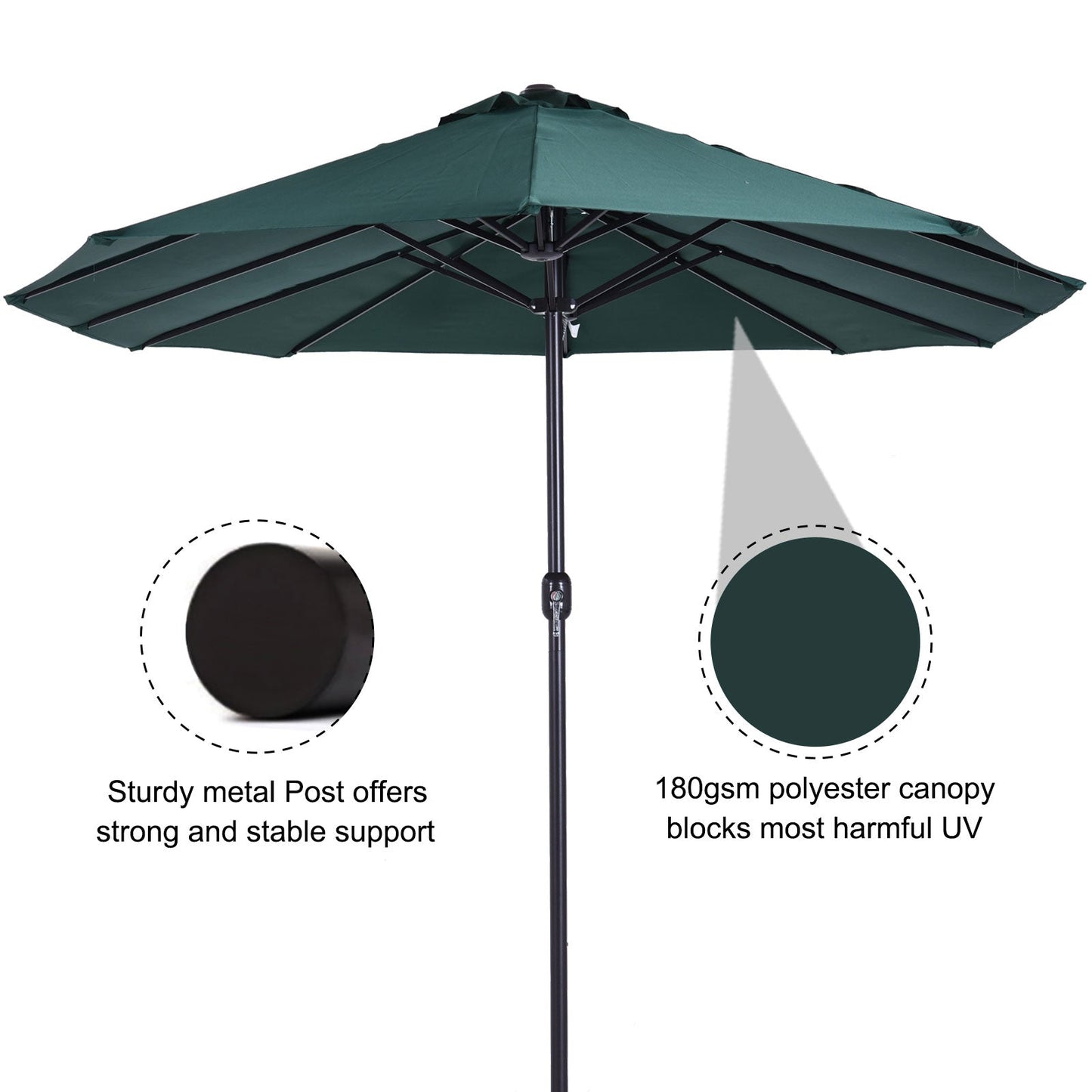 Outsunny 4.6m Double Garden Parasol - Green