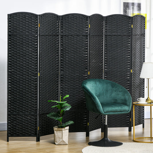 HOMCOM 6 Panel Folding Room Divider, Freestanding Privacy Screen for Living Room, Bedroom and Office, 240 x 170cm, Black