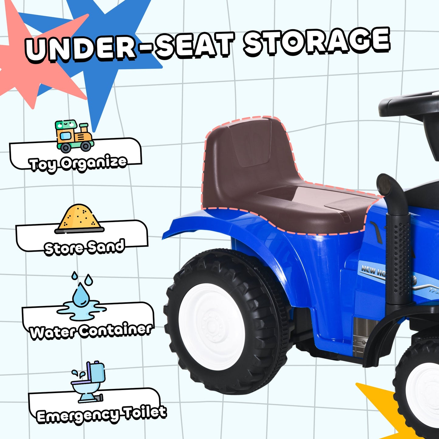 HOMCOM Ride On Tractor Toddler Walker Foot To Floor Slider w/ Horn Storage Steering Wheel for 1-3 Years Old Blue