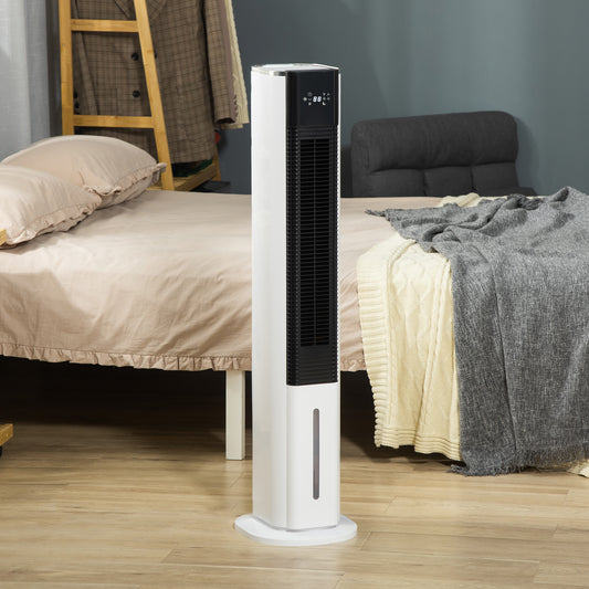 HOMCOM Portable Air Cooler, 6L Tank Humidifier Evaporative Ice Cooling Fan Water Conditioner Unit with 3 Modes, 3 Speed, Remote, Timer, Oscillating for Home Bedroom, White