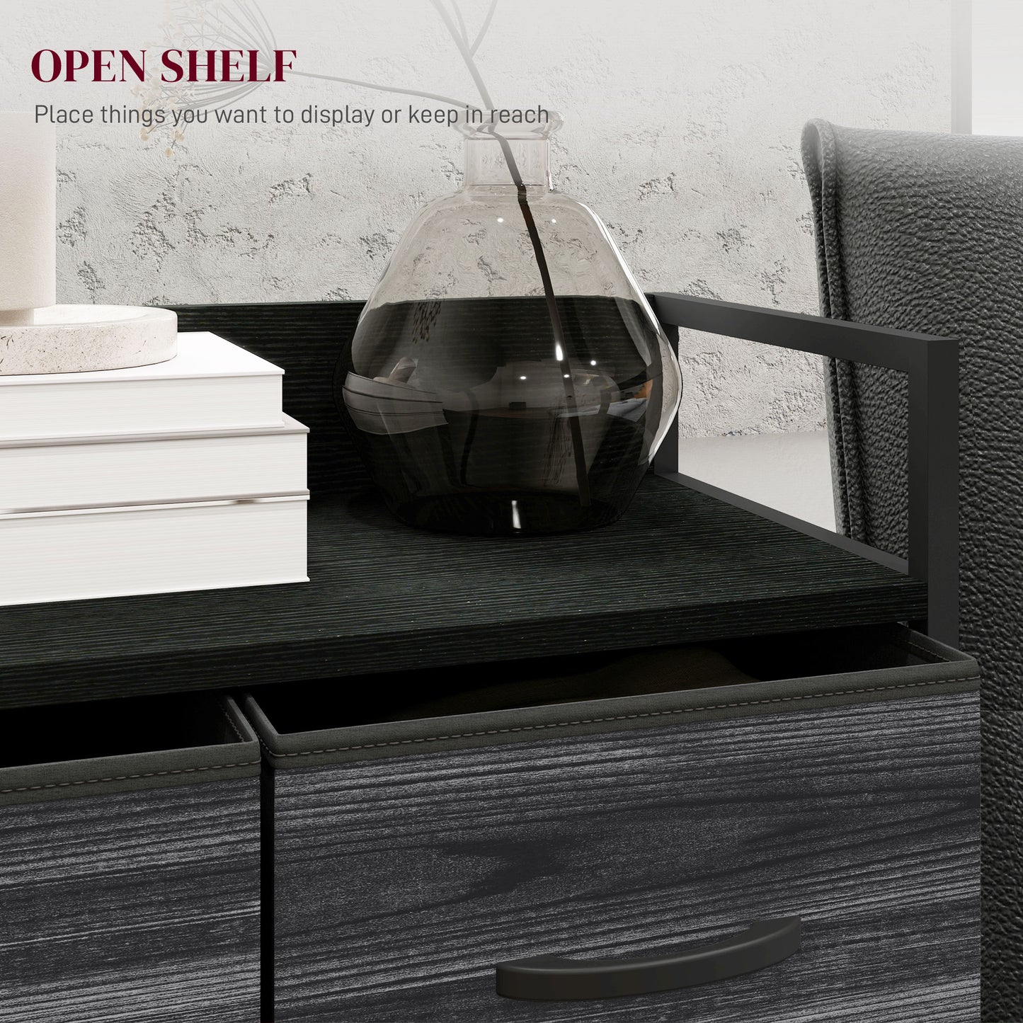 HOMCOM Rustic Chest of Four Fabric Drawers - Black