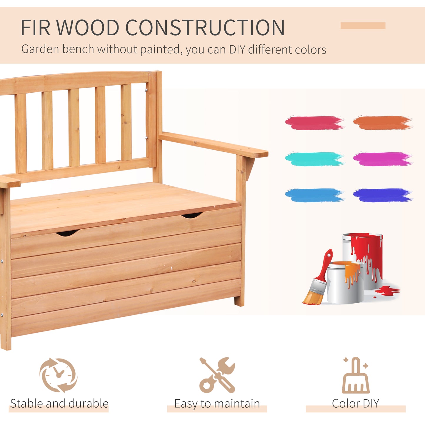 Outsunny Two-Seater Garden Storage Bench - Natural