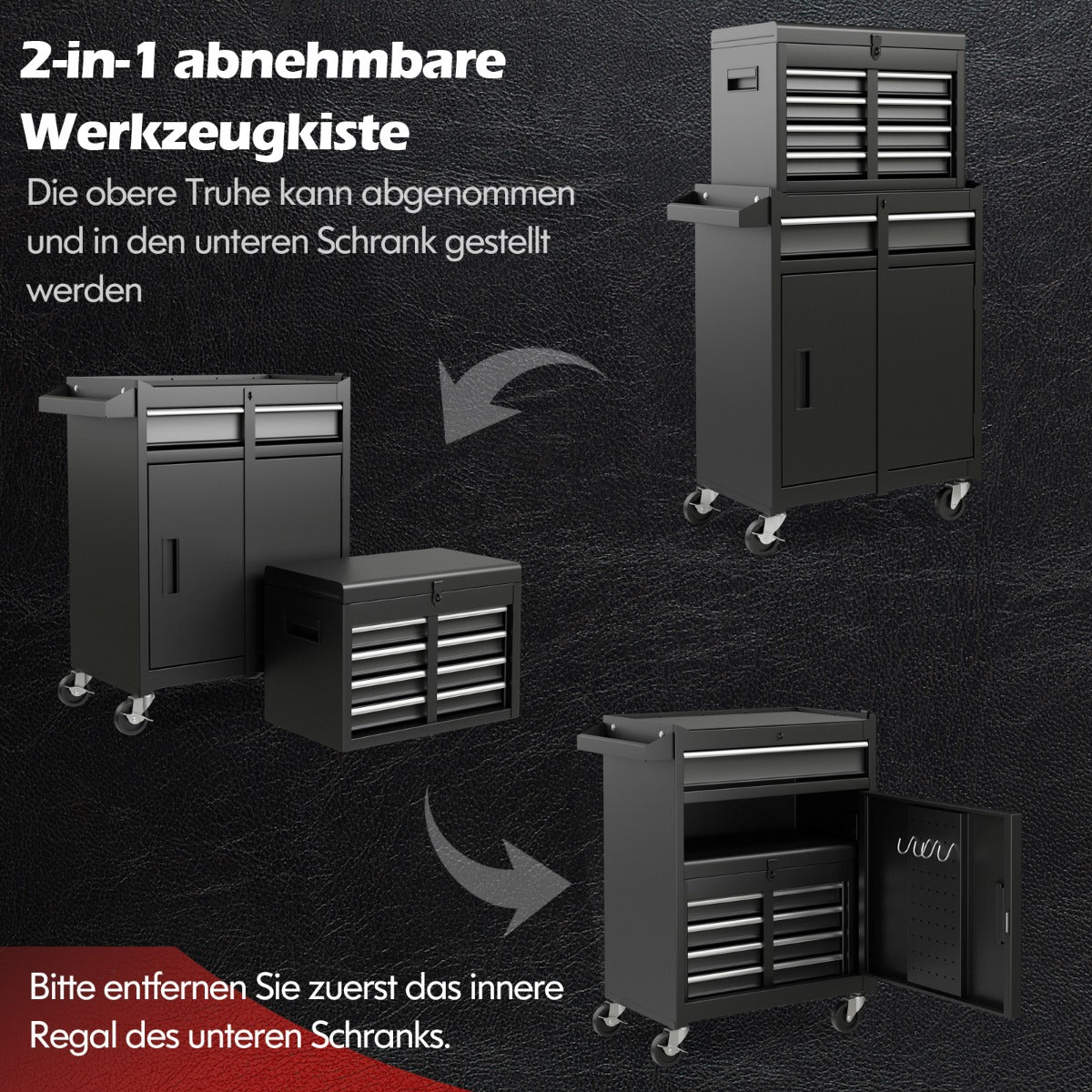 5-Drawer Rolling Tool Chest with Lockable Wheels and Adjustable Shelf-Black