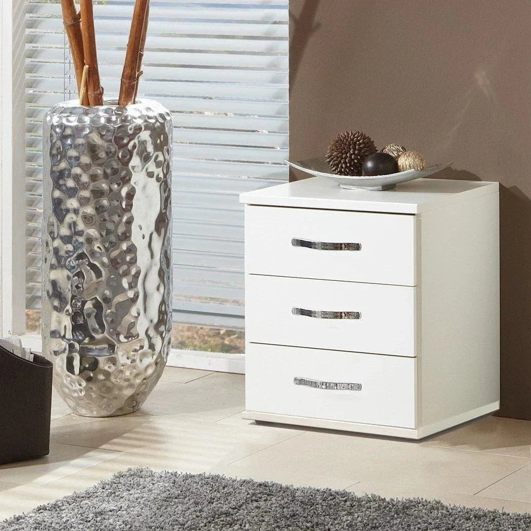 Bedside Table DEWI 3 Drawer Nightstand White 46cm