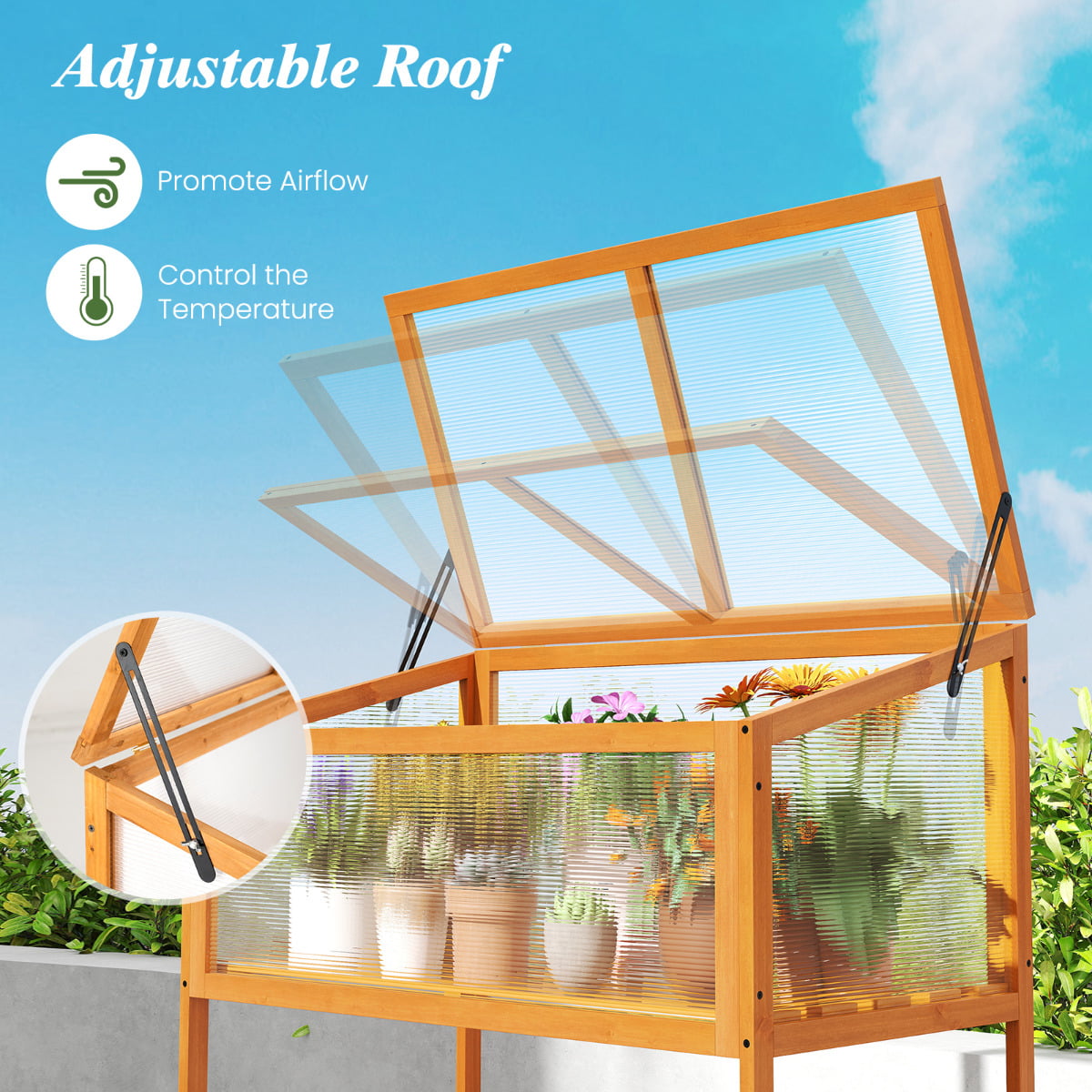 Wood Cold Frame Greenhouse with Slatted Storage Shelf-Orange