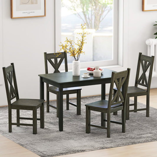 Wooden Dining Chairs Set of 4 with Rubber Wood Frame and Elegant Hollowed Backrest