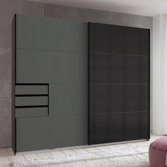 Sliding Wardrobe SOGO 2 Door Wardrobe Graphite with Black 225cm