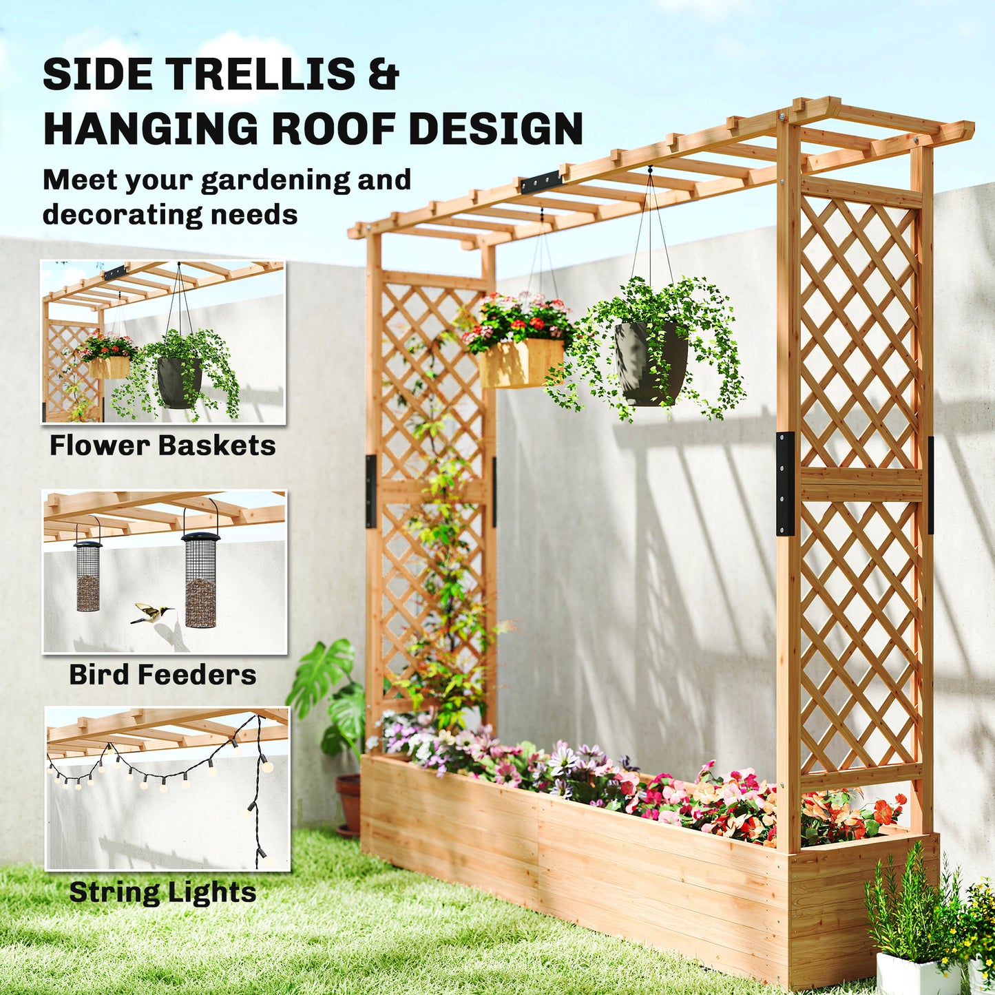Outsunny Fir Wood 171 x 39 cm Planter and Trellis Garden Bed