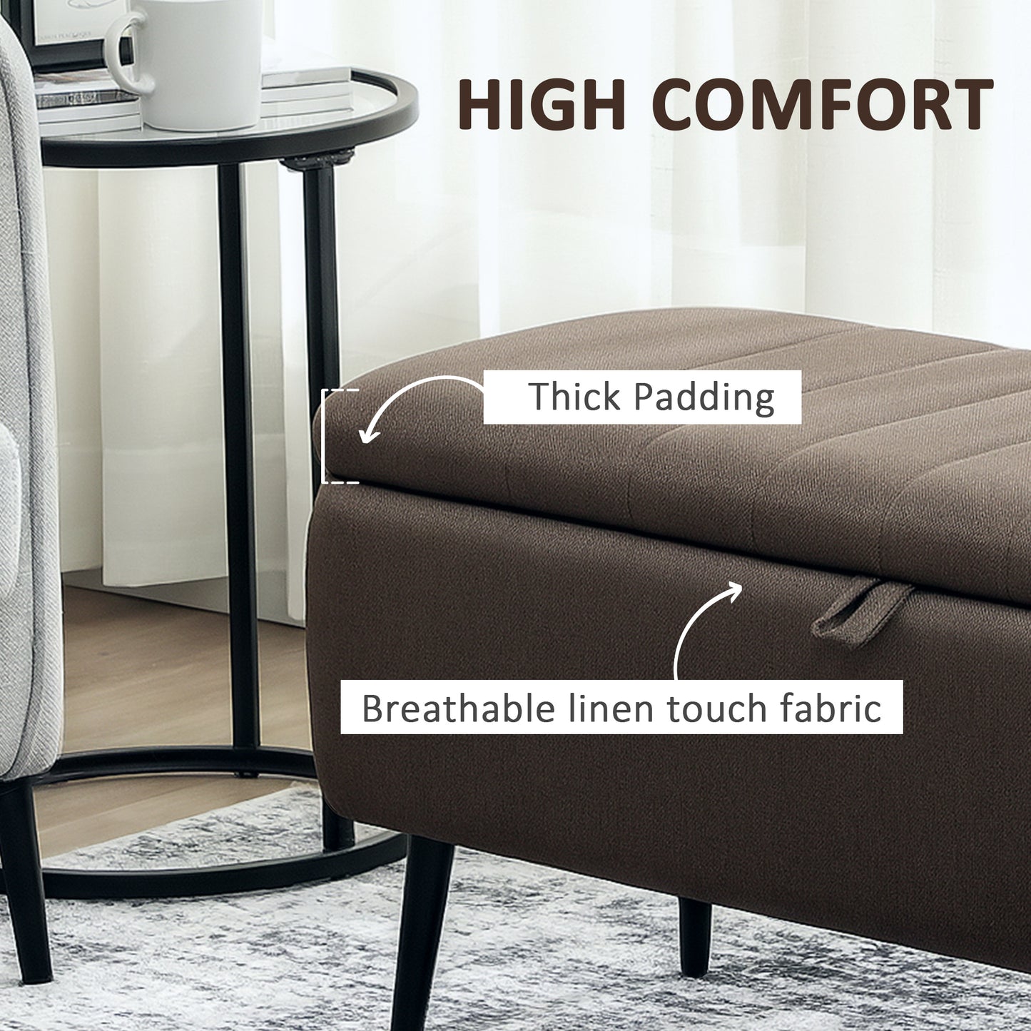 HOMCOM Linen-Look 92 x 31cm Storage Ottoman - Dark Brown