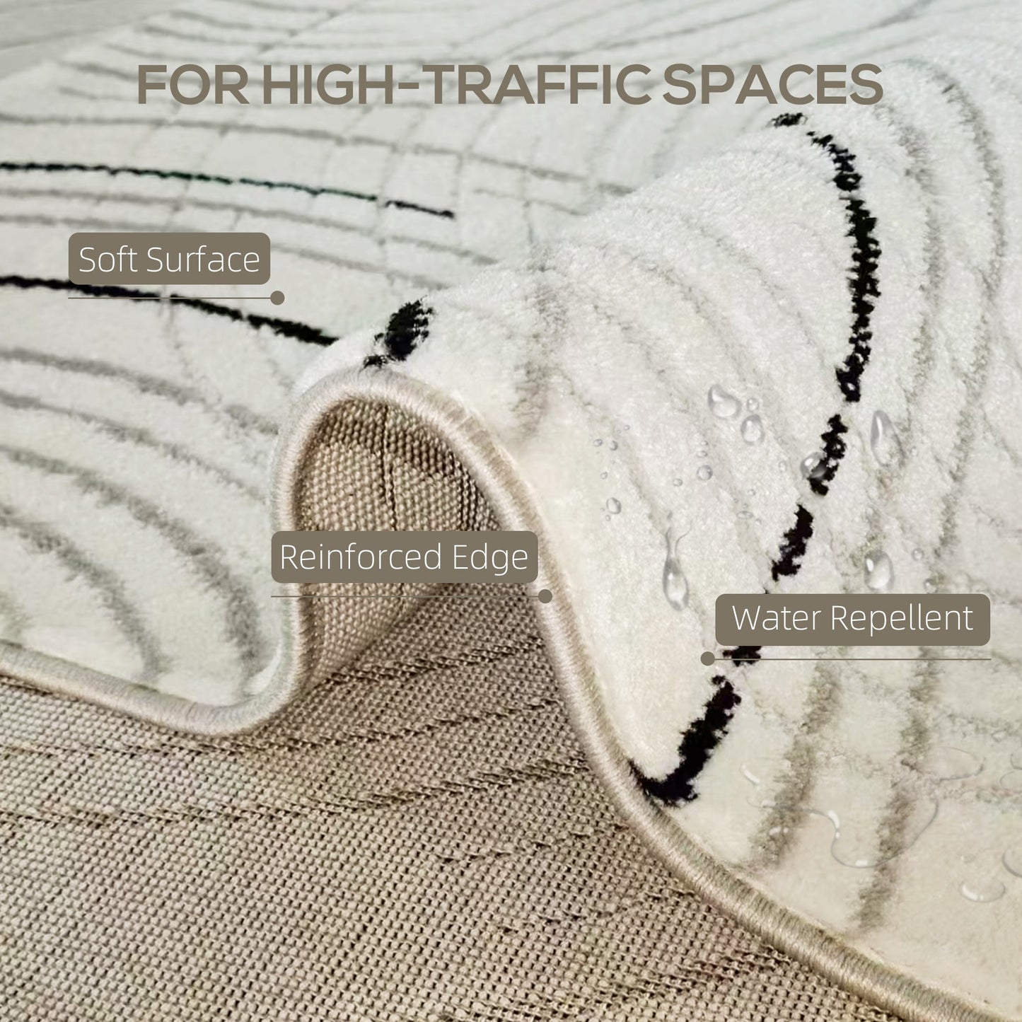 HOMCOM Modern Area Rug, Swirl Pattern Machine Washable Rug, Allergy-Friendly Floor Carpet for Living Room, Bedroom, Dining Room, Home Office, 170 x 120 cm, Cream White