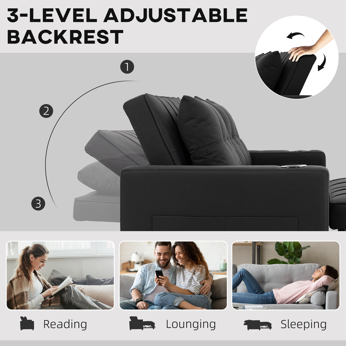 HOMCOM Two-Seater Pull-Out Sofa Bed - Black