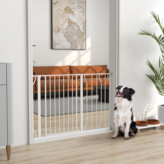 PawHut Wide Dog Safety Gate, with Door Pressure, for Doorways, Hallways, Staircases - White