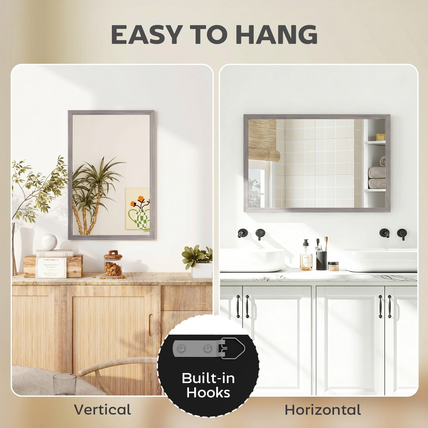 HOMCOM Wall Bathroom Mirror, 40 x 60 cm Wall-Mounted Mirror for Living Room, Bedroom, Hallway, Grey