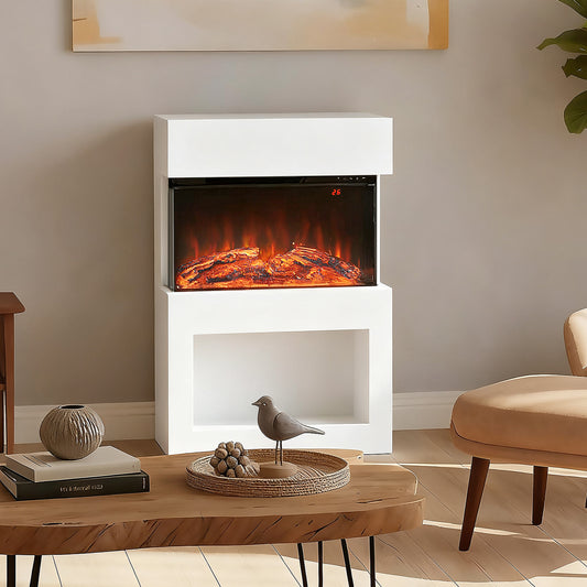 HOMCOM 19" Electric Fireplace with Surround, 3D Flame Effect, 6 Colours & 3 Brightness Levels, 1000W/2000W White Electric Fire and Mantel Reach up to 30ã¡ Space with Remote & Timer, 3 Sided View