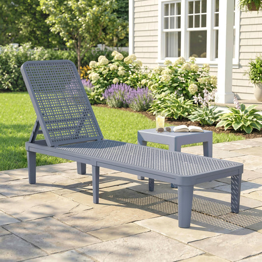 Outsunny Plastic Sun Lounger, 4-Position Adjustable Reclining Garden Lounger Sunbed for Patio, Beach, Terrace, Dark Grey