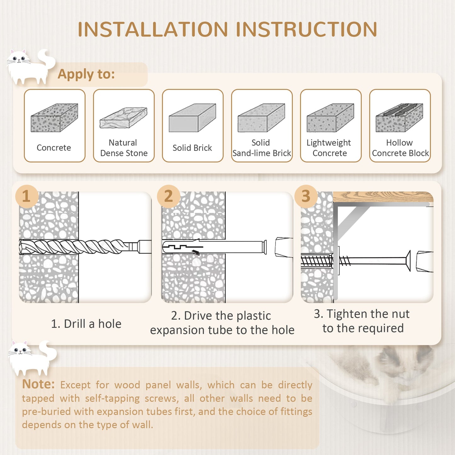 PawHut Wood Cat Shelves, Wall-Mounted Cat Shelter, Curved Kitten Bed Perch Climber Furniture 41 x 28 x 21cm White