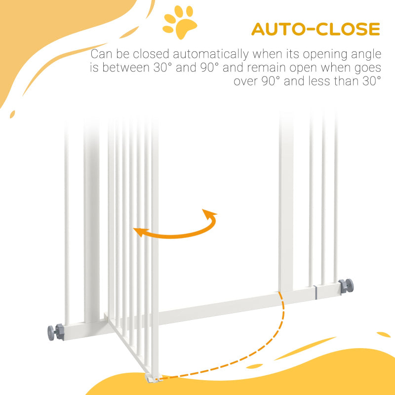 PawHut Metal Pet Safety Gate Dog Gate Folding Fence 74-87cm, White