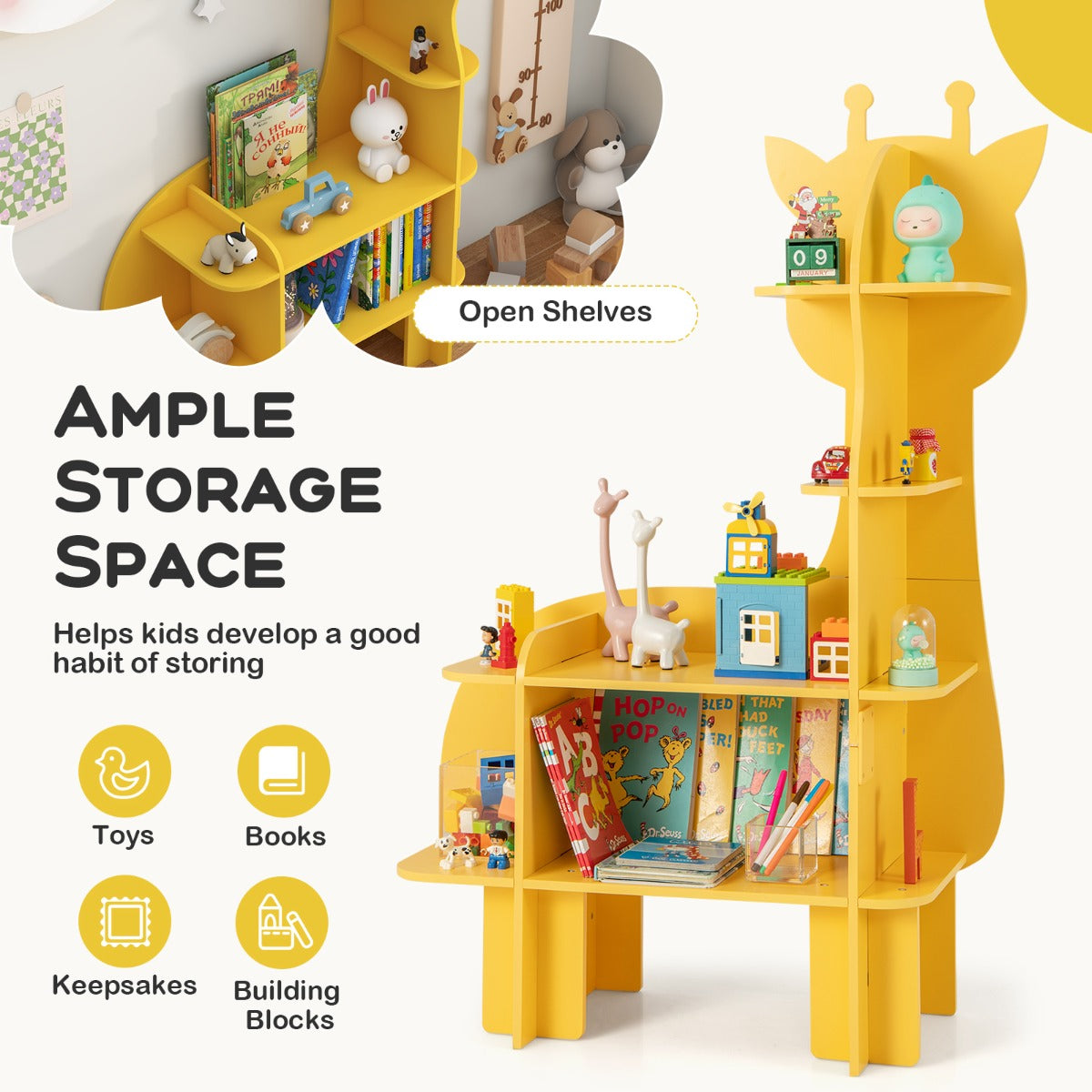Kids Toy Storage Organizer with Anti-Toppling System for Play Room Nursery Kindergarten-Yellow