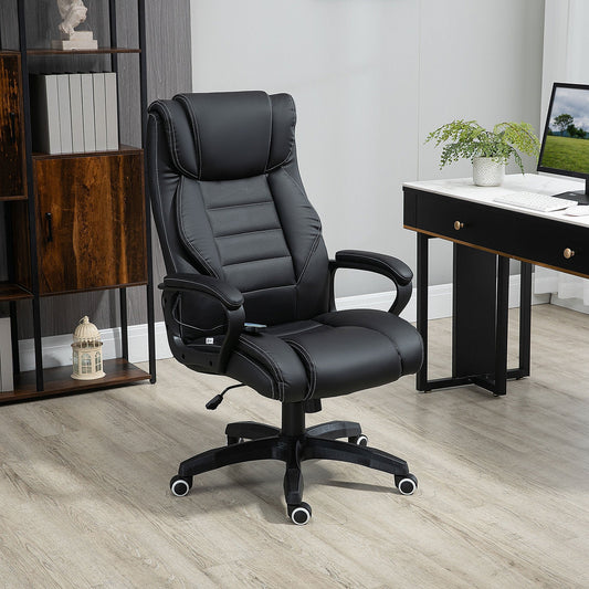 Vinsetto Office Chair with 6-Point Maaage, PU Desk Chair with Padded Seat and Armrest, Computer Chair with Tilt Function for Home, Black