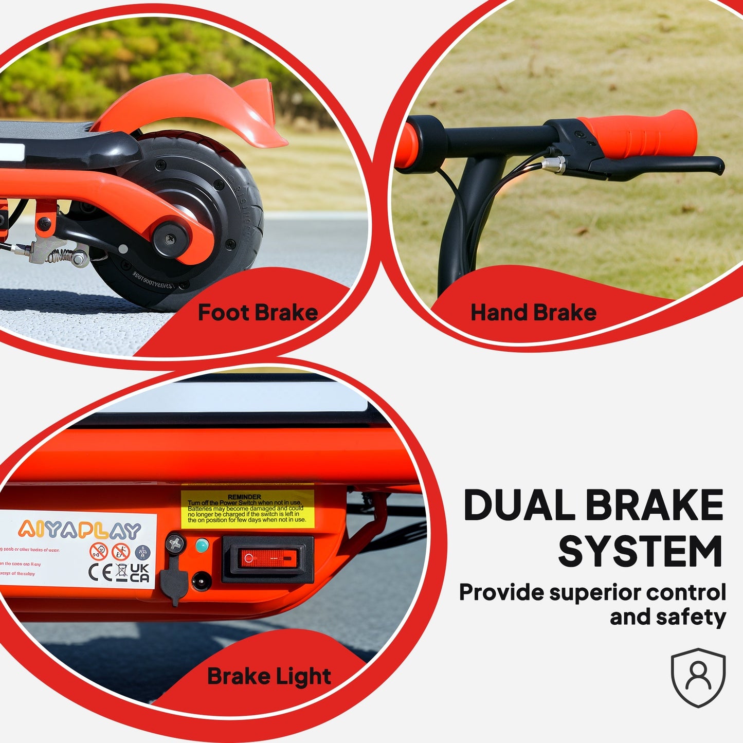 AIYAPLAY Electric Scooter for Kids Aged 6-14 Years, with Colourful Lights, Red