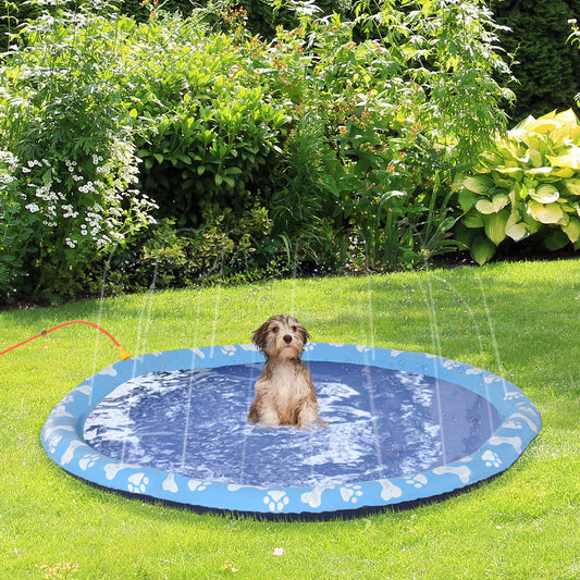 PawHut Dog Splash Pad, Pet Sprinkler Mat, Non-Slip Dog Paddling Pool, Foldable Outdoor Sprinkler and Splash Mat Water Play for Garden, Patio, Summer Fun, 170 cm