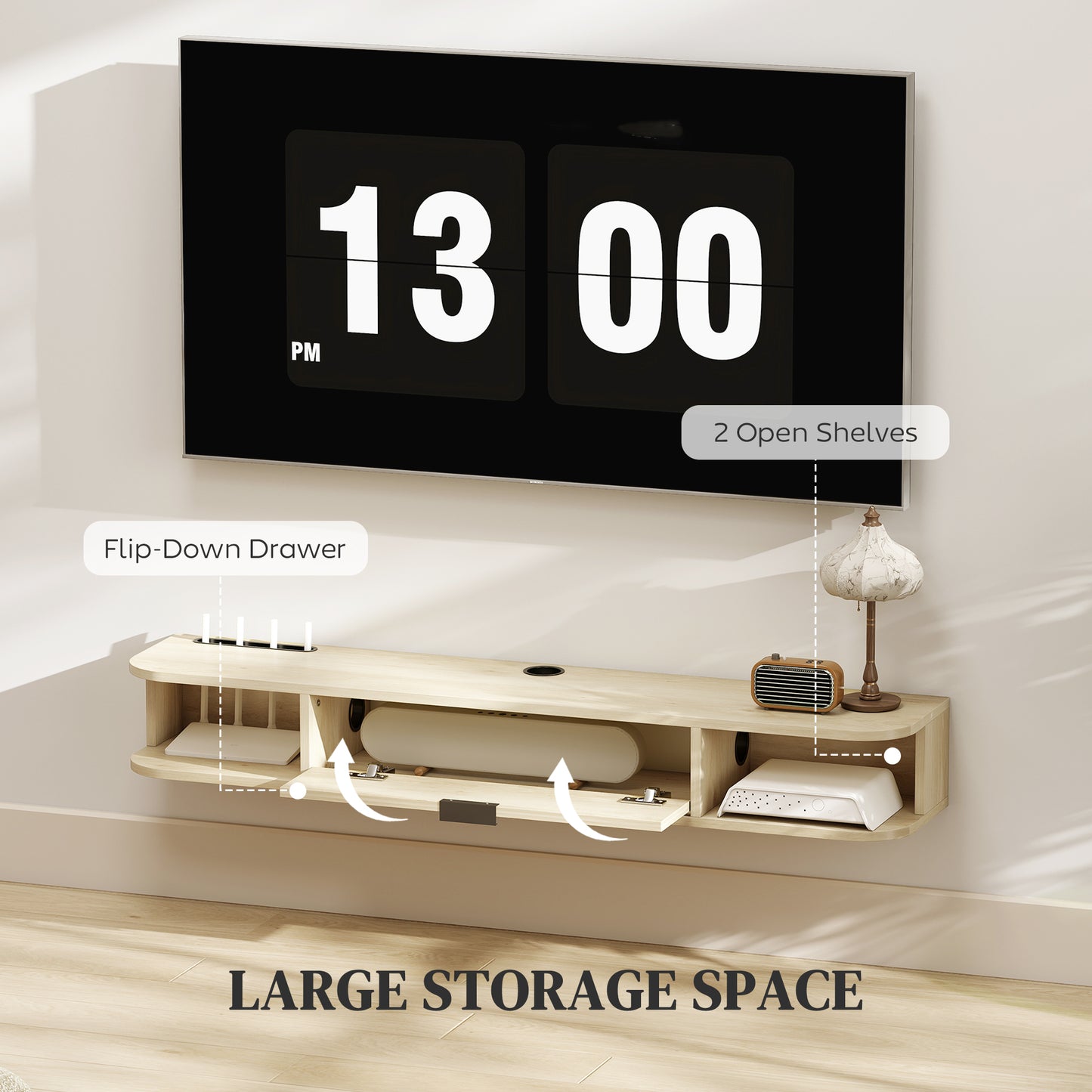 HOMCOM 120 cm Floating TV Unit for TVs up to 50 Inch - Natural