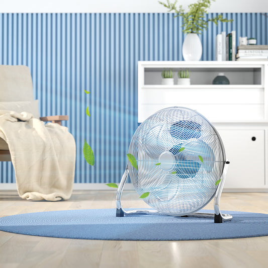 HOMCOM 18" Chrome Metal Floor Fan with Tilting, High Velocity, 3 Speed, Portable Gym Fan for Home Office, Silver