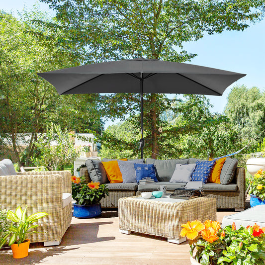 Outsunny 3x2m Garden Parasol Umbrella with Aluminium Pole, Tilt and Crank, Rectangular Outdoor Table Parasol Sun Shade for Patio, Black