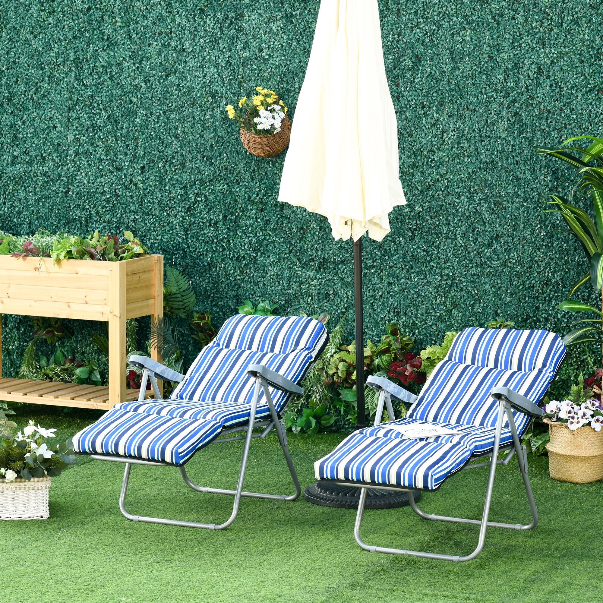 Outsunny Set of 2 Garden Sun Lounger Outdoor Reclining Seat