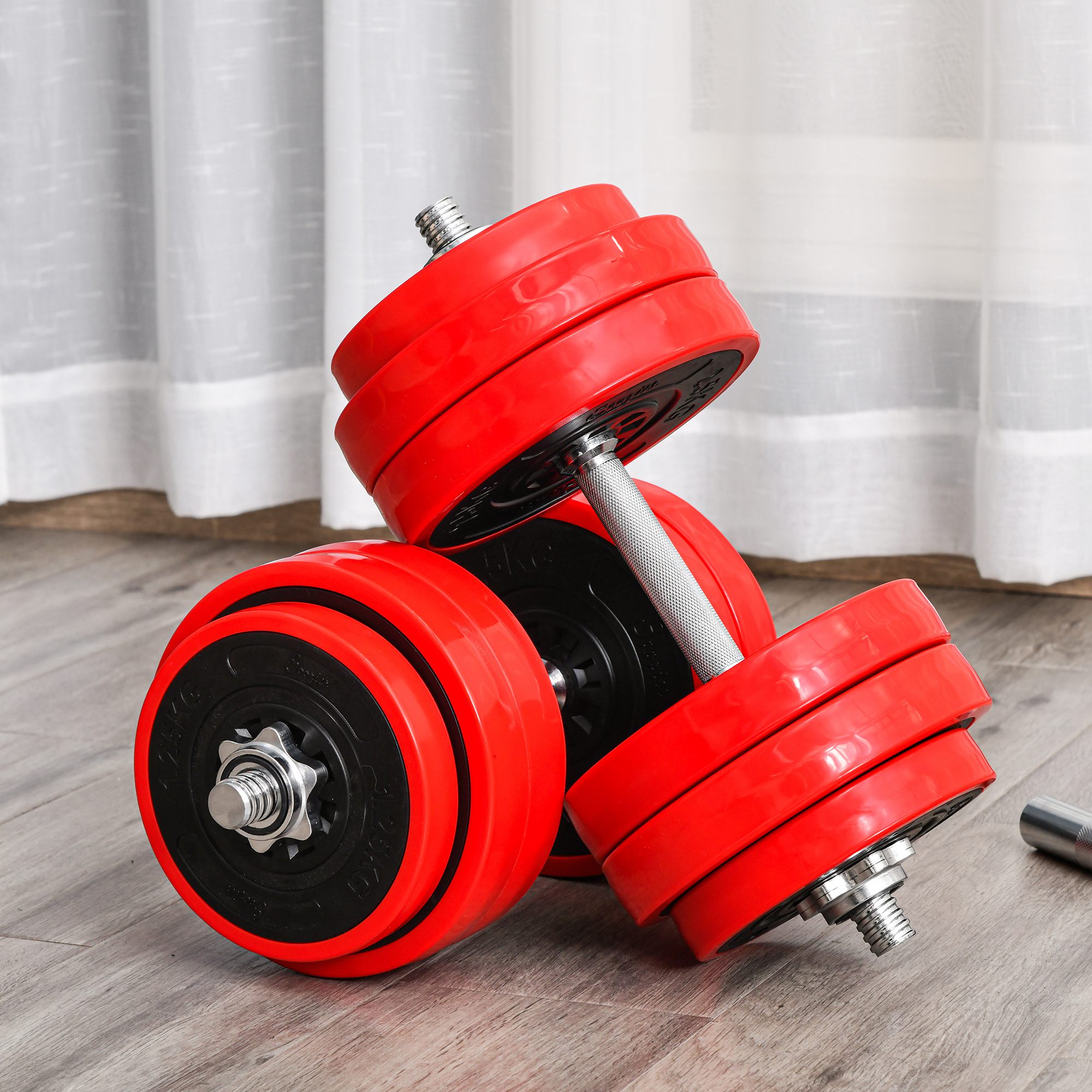 HOMCOM Adjustable 30KGS Barbell & Dumbbell Set Ergonomic Fitness Exerc