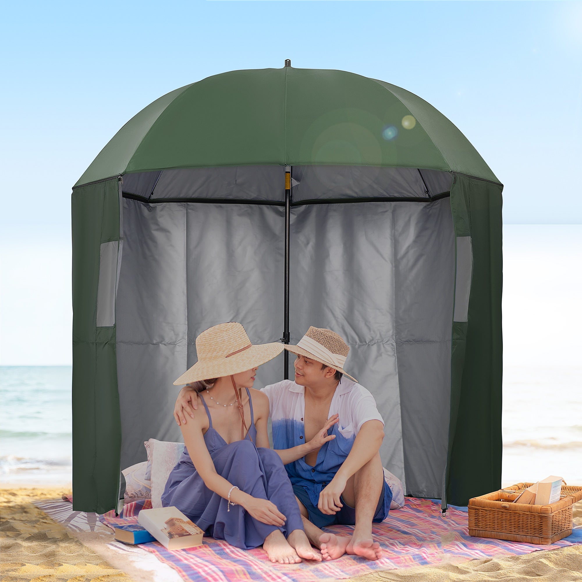 2.2m UV Shelter Fishing Umbrella UV Protective with Wind Shelter