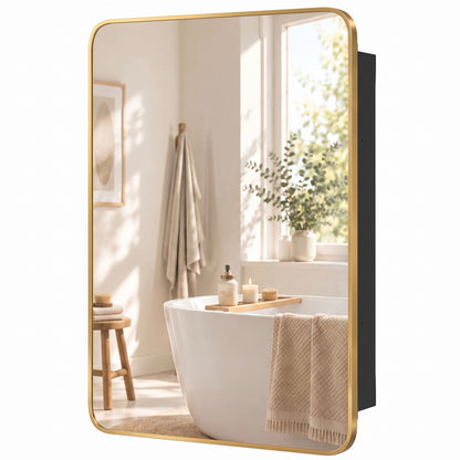 HOMCOM 50.8 x 11.6 x 71 cm Bathroom Mirror Cabinet, Wall Cabinet with Adjustable Shelves, Wall-Mounted or Recessed, Gold Tone