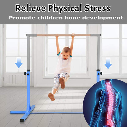 Children's Height Adjustable Gymnastics Training Bar, 90-150cm-Blue