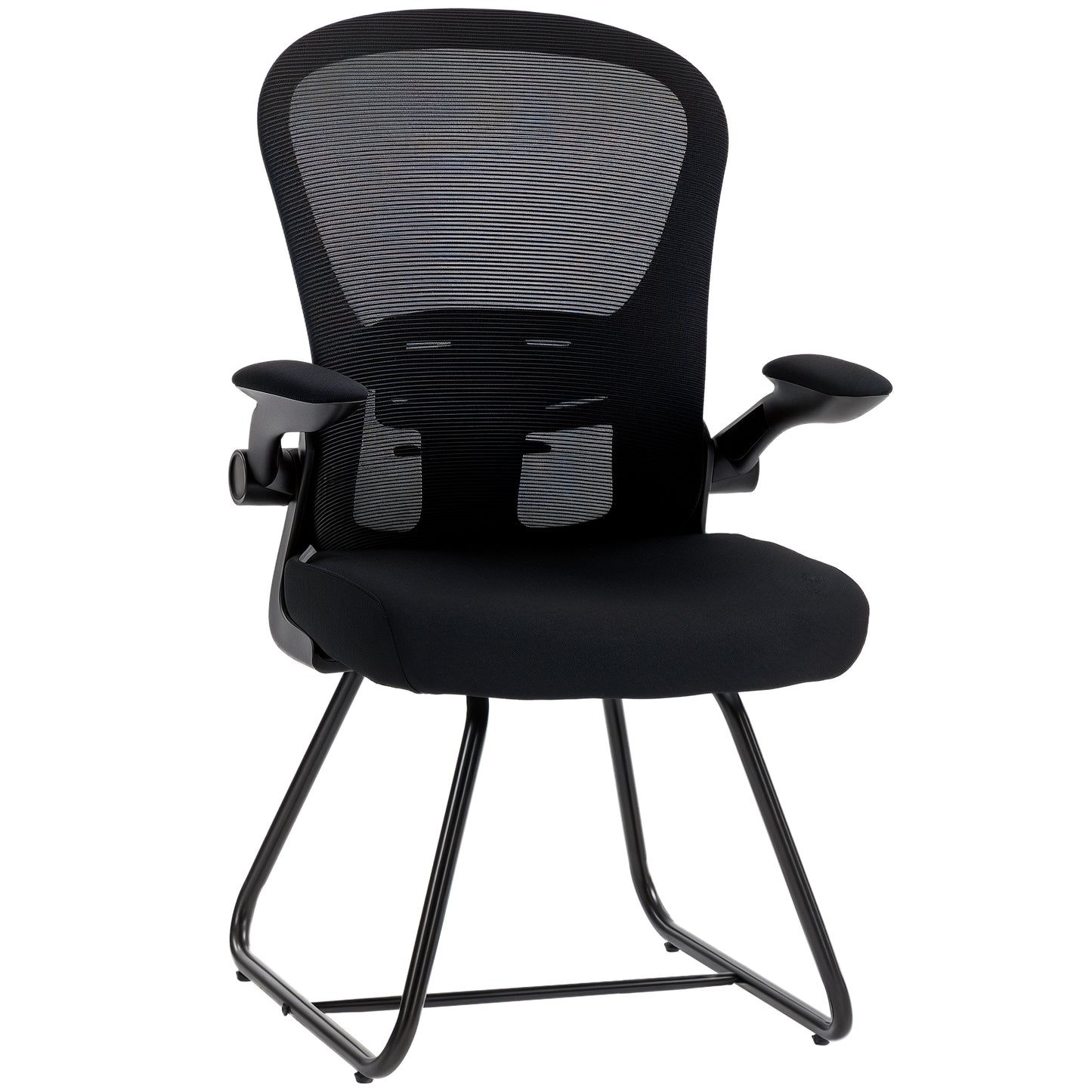 HOMCOM Reception Chair, Conference Meeting Office Chair with Flip-up Armrest, Mesh Backrest, Lumbar Support and Metal Base