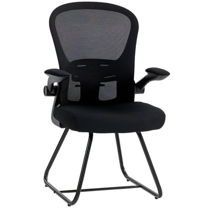 HOMCOM Reception Chair, Conference Meeting Office Chair with Flip-up Armrest, Mesh Backrest, Lumbar Support and Metal Base