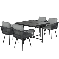 Outsunny 5 Piece Garden Furniture Set, Garden Dining Set with Wood-Plastic Table and 4 Stackable Chairs, Light Grey