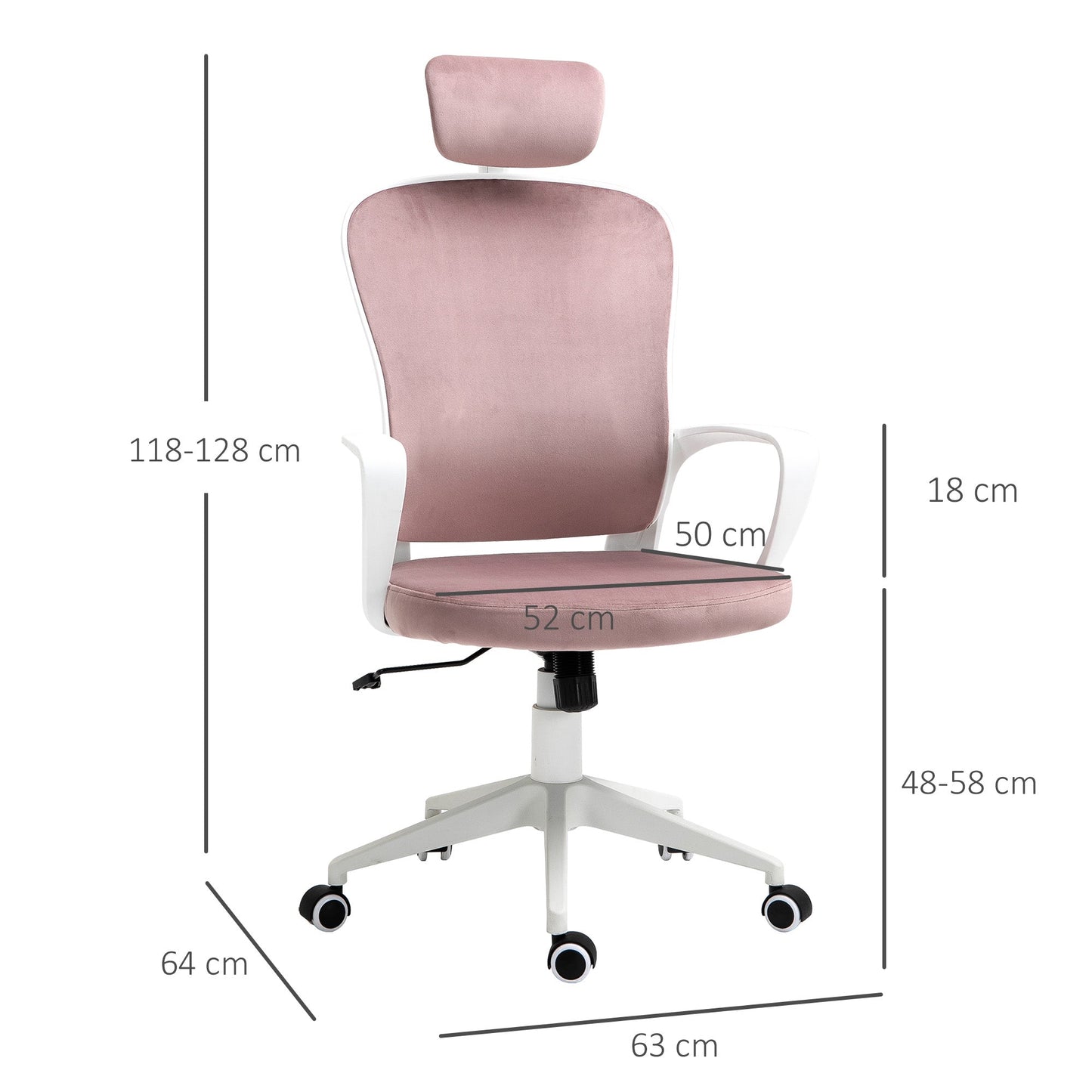 Vinsetto High-Back Office Chair Velvet Style Fabric Computer Home Rocking with Wheels, Rotatable Liftable Headrest, Pink