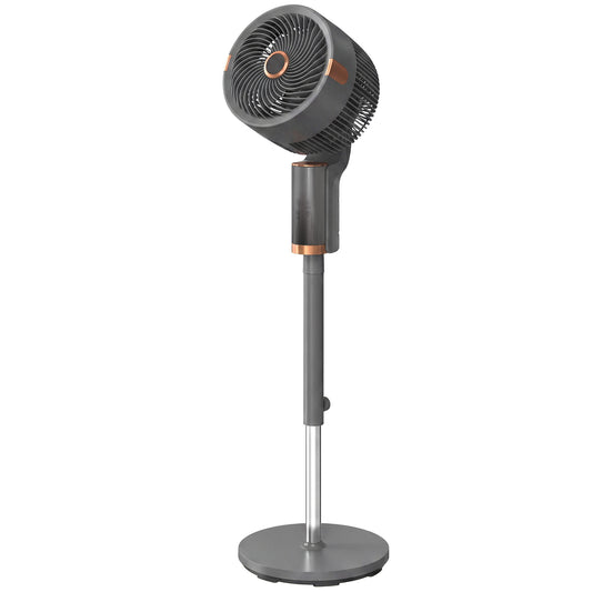 HOMCOM 20 dB Silent Standing Fan for Bedroom, 44" Pedestal Fan with 90° Oscillating, 8 Speeds and LED Light, Grey