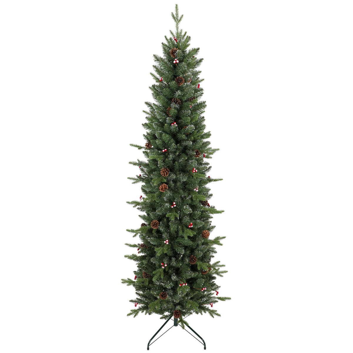 HOMCOM Slim Gracious Pine Xmas Tree, 7ft/210cm Artificial Christmas Tree with 904 Branch Tips, Foldable Steel Stand, Green