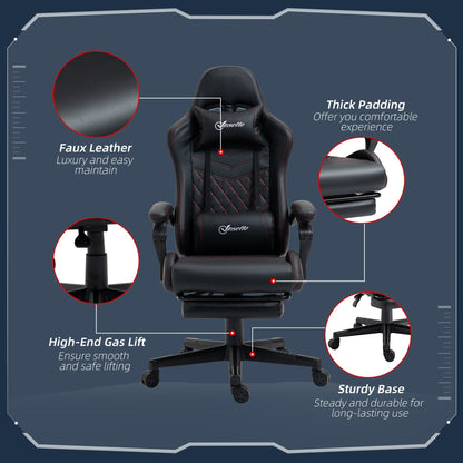 Vinsetto Racing Gaming Chair w/ Arm, PU Leather Gamer Recliner Home Office, Black Red