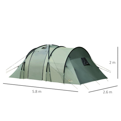 Outsunny 5 Man Camping Tent Two Bedroom Tunnel Tent Family Tent Shelter with Rainfly and Carry Bag for Backpacking Hiking Festival, 5.8 x 2.6 x 2m