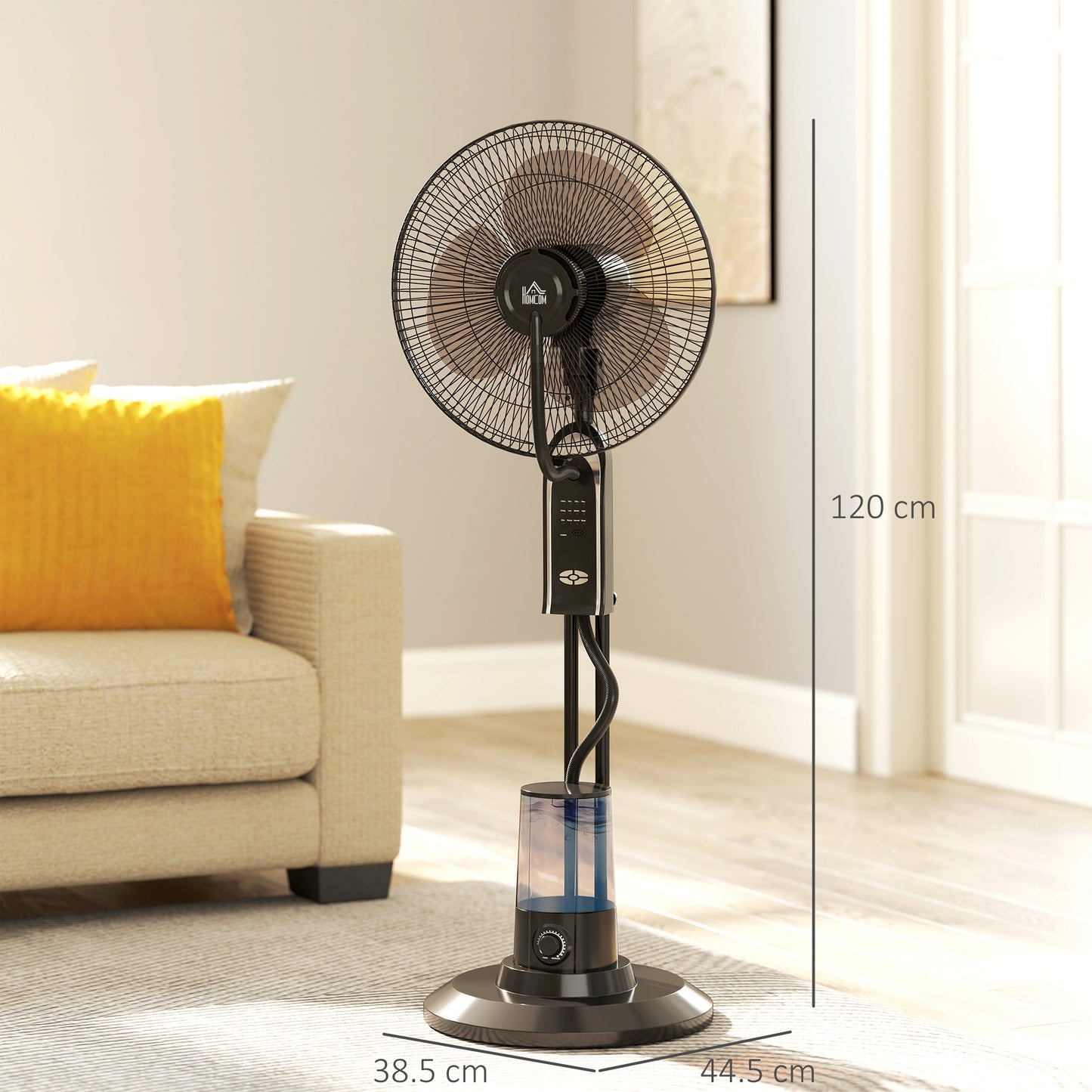 HOMCOM Pedestal Fan with Water Mist Spray, Spray Misting Fan with 70Â° Oscillation, Tilt Head, 3 Speeds, 3 Modes, Adjustable Mist, 3.2L Water Tank, for Home, 120 cm