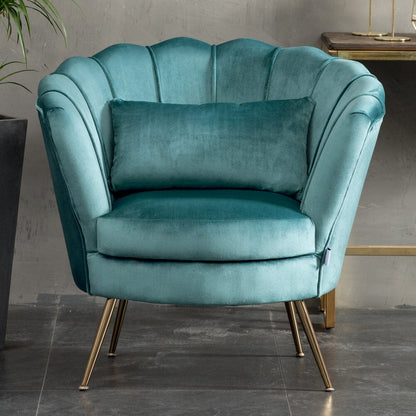 Velvet Upholstered Scalloped Lotus-like Chair with Metal Legs