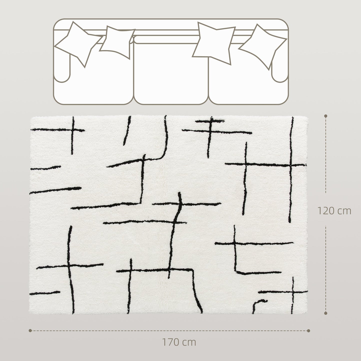 HOMCOM Modern Fluffy Area Rug, Geometric Pattern Washable Rug, Soft High Pile Floor Carpet for Living Room, Bedroom, Dining Room, Home Office, 170 x 120 cm, Cream